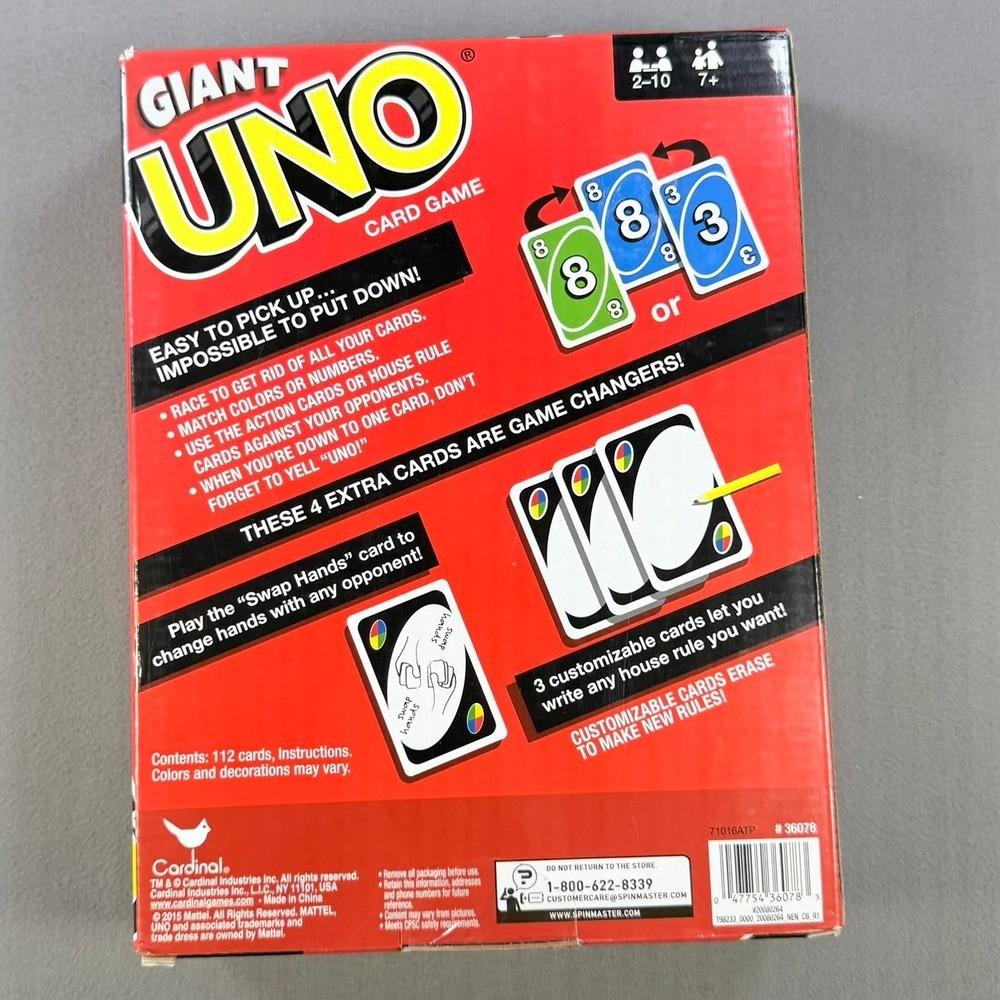 Cardinal Giant UNO Card Game Red Oversized 7x10in Cards Family Party Game 36078 - Picture 2 of 9